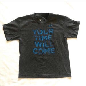 Nike Dri-fit T-shirt “Your Time Will Come” Gray Blue Tee Short Sleeve Boys M EUC